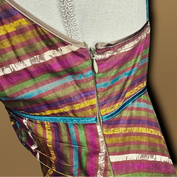 Vintage Y2K Catherine Malandrino Cotton Spaghetti Strap Striped Multicolor Dress - Picture 12 of 16